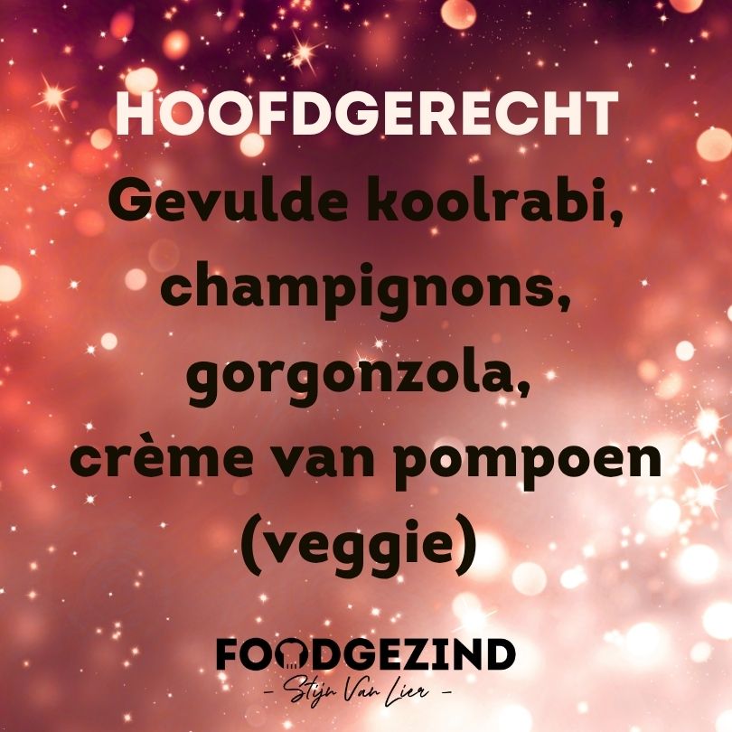 Gevulde koolrabi met champignons, gorgonzola en crème van pompoen (veggie) 24/12