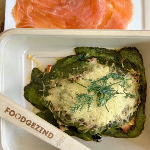 Lasagne met huisgerookte zalm, courgette, spinazie