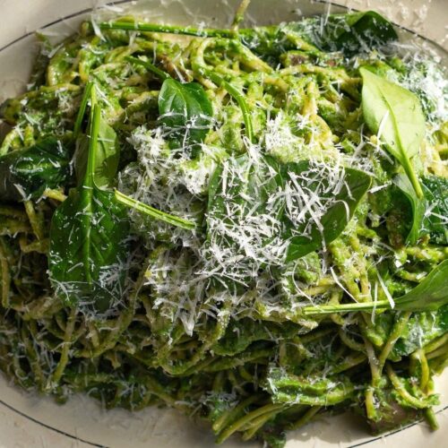 Groene spaghetti carbonara