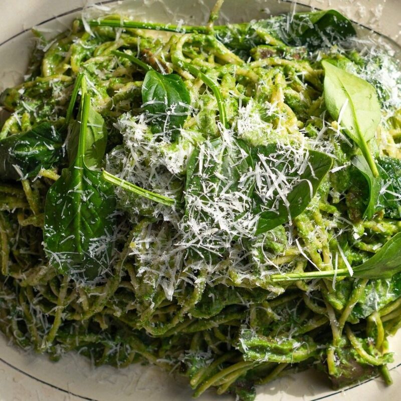 Groene spaghetti carbonara
